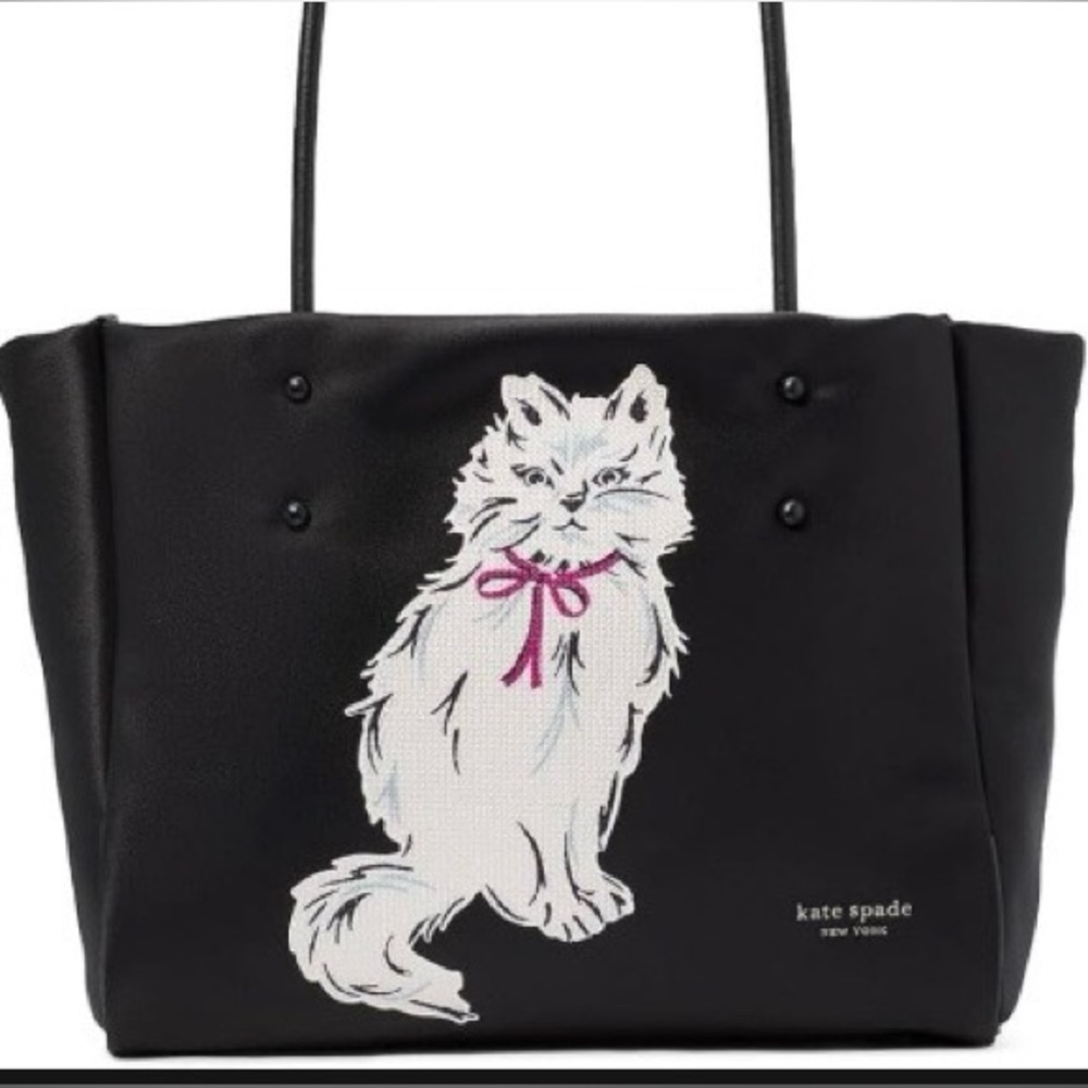 Kate Spade Black Cat Tote Bag Everything Puffy Cat Large Black Tote